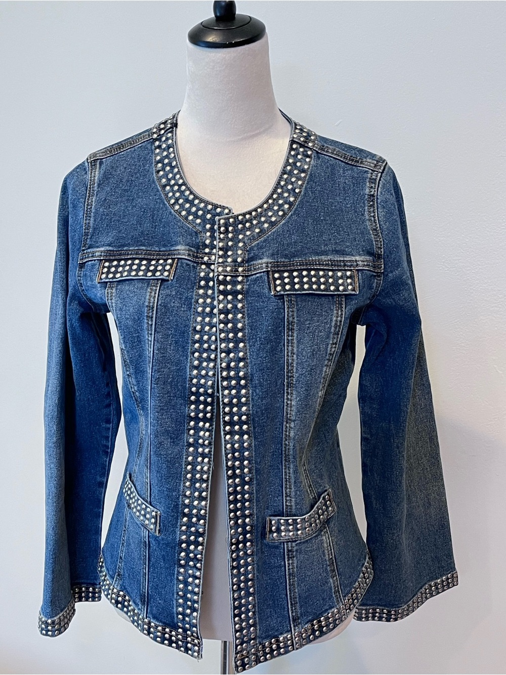 Diane Gilman Blue Denim Jacket with Silver Stud Detailing